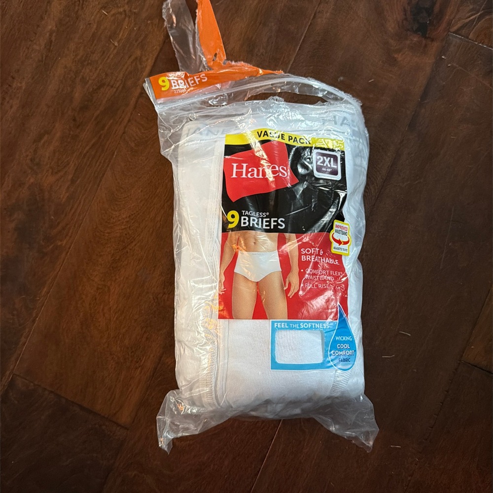 Hanes Mens 9 Pack Tagless Briefs White 2XL 44-46 Cotton Comfort Flex Waistband